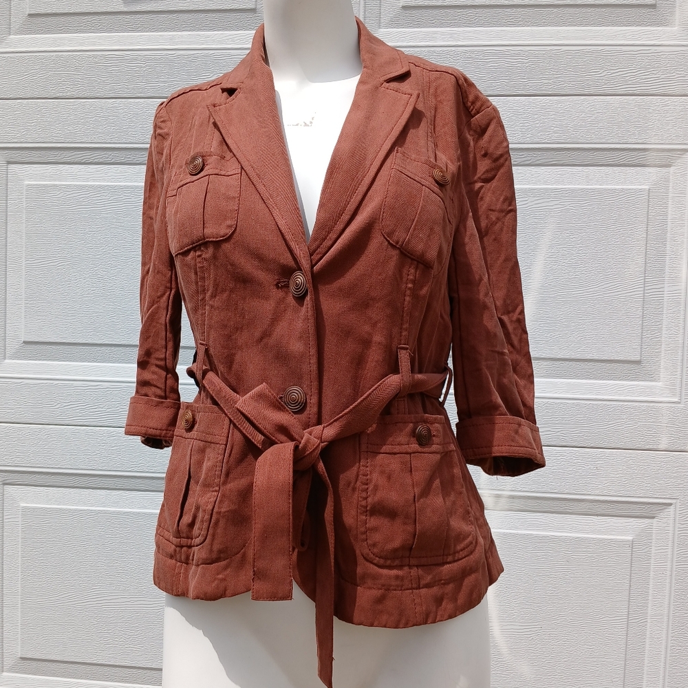 Anthropologie Cartonnier Blazer 3/4 Sleeves size 2 silk xs Belted Top Blouse xs